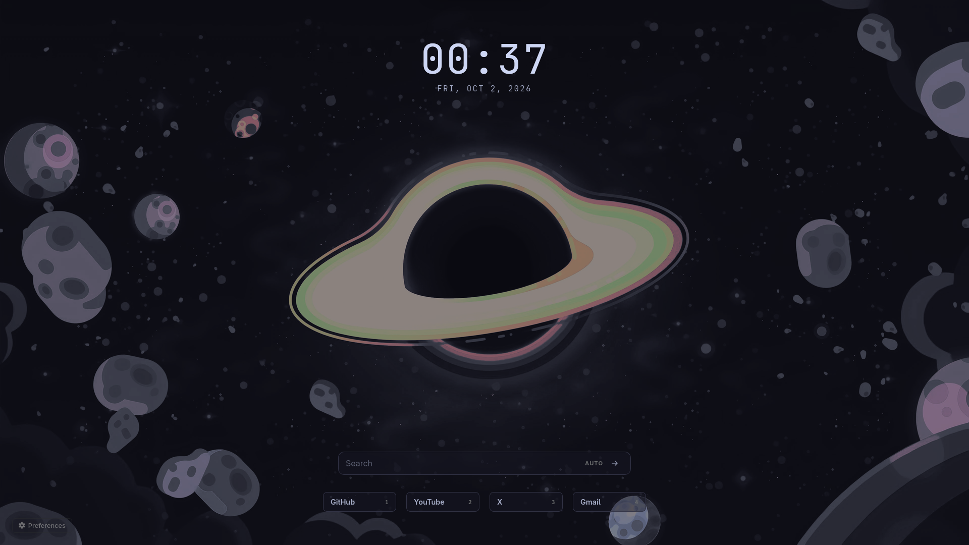 Anoxle startpage with Catppuccin Mocha preset