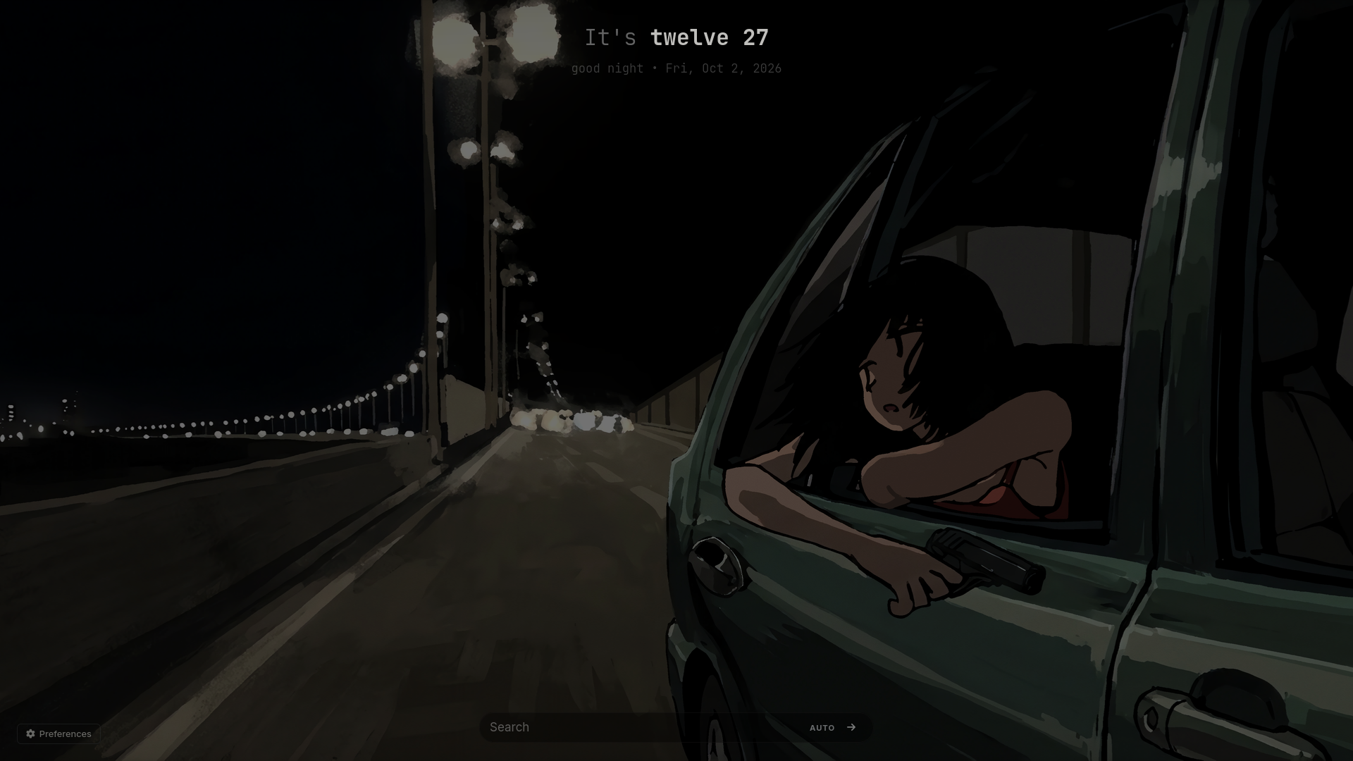 Anoxle startpage with Night Drive preset